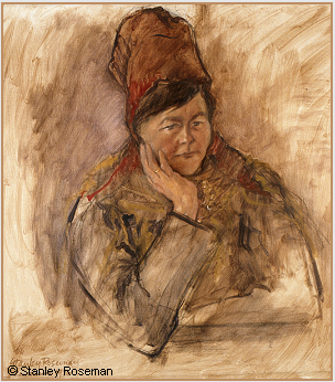 Painting by Stanley Roseman of the Saami woman Ris'ten, Lappland, 1976, Collection Ronald Davis.  Stanley Roseman