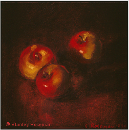 Still life by Stanley Roseman, "Les Pommes sauvages," 1978, oil on canvas, Muse Ingres, Montauban.  Stanley Roseman.