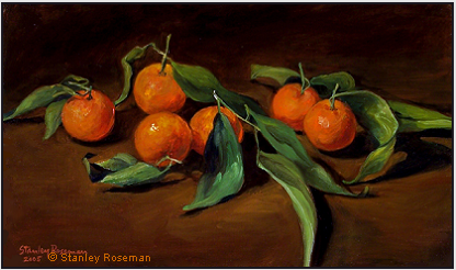 Still life by Stanley Roseman, "Clementines," 2005, oil on canvas, Private collection, Pennsylvania.  Stanley Roseman.
