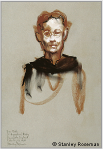 Drawing by Stanley Roseman, "Dom Bede, Portrait of a Benedictine Monk," 1980, St. Augustine's Abbey, Kent, England, chalks on paper, Victoria and Albert Museum, London.  Stanley Roseman.