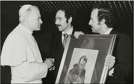 Pope Saint John Paul II receiving Stanley Roseman (center) and Ronald Davis at the Vatican, 1979.