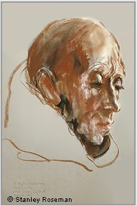 Drawing by Stanley Roseman, "Portrait of a Carthusian Monk,'' 1984, St. Hugh's Charterhouse, England, chalks on paper, Mead Art Museum, Amherst College, Amherst, Massachusetts.  Stanley Roseman.