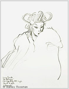 Drawing by Stanley Roseman of Karen Sunde in "The Balcony," 1977, pencil on paper. Muse des Beaux-Arts, Bordeaux.  Stanley Roseman