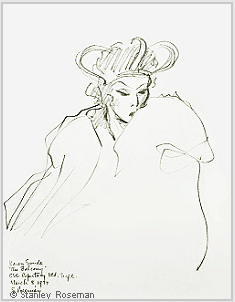 Drawing by Stanley Roseman of Karen Sunde in "The Balcony," 1977, pencil on paper. Mus�e des Beaux-Arts, Bordeaux. � Stanley Roseman