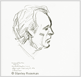 Drawing by Stanley Roseman of Richard Burton in "Equus," 1976, pencil on paper. Collection of the artist.  Stanley Roseman