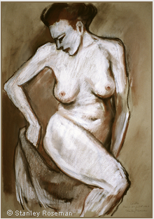 Drawing by Stanley Roseman "Colette, Female Nude with Drapery," 1997, Paris, chalks on paper. Private collection, Switzerland. � Stanley Roseman