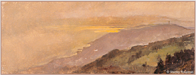 Landscape by Stanley Roseman, "Spring Evening - View of Mont-Pelerin and Lake Geneva," 1988, Musee des Beaux-Arts, Rouen. © Stanley Roseman