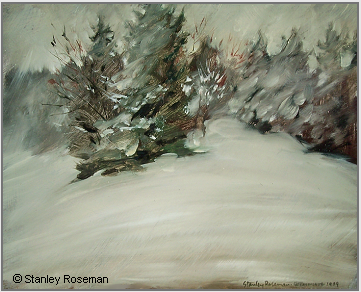 Landscape by Stanley Roseman, "Spring Snowstorm - On the Edge of an Alpine Wood," 1989, Collection of the artist. © Stanley Roseman