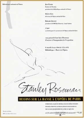 Invitation from the Bibliotheque Nationale de France to the exhibition "Stanley Roseman - Dessins sur la Danse a l'Opera de Paris," 1996.