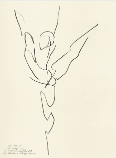 Drawing by Stanley Roseman of Wilfried Romoli, 1993, Paris Opéra Ballet, "In the Middle, Somewhat elevated," pencil on paper, Palais des Beaux-Arts, Lille. © Stanley Roseman 