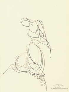 Drawing by Stanley Roseman of Clotilde Vayer, 1992, Paris Opéra Ballet, "La Bayadère," pencil on paper, Musée d'Art Moderne et Contemporain, Strasbourg. © Stanley Roseman