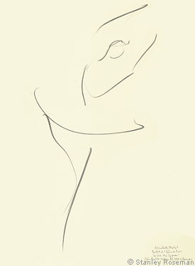 Drawing by Stanley Roseman of Paris Opera star dancer Elisabeth Platel, "Swan Lake," 1994, Pencil on paper, Collection of the artist. © Stanley Roseman 